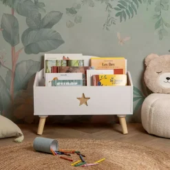 Contenitore porta giocattoli bambino legno (H44 cm) Stars Bianco