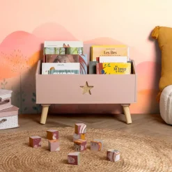 Contenitore porta giocattoli bambino legno (H44 cm) Stars Rosa