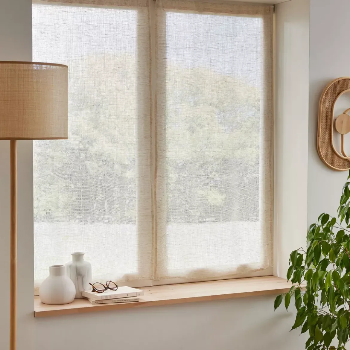 Coppia di tende a occhielli effetto lino (60 x 120 cm) Luca Beige