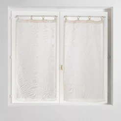 Coppia di tende trasparenti tessute con occhielli legno (60 x 120 cm) Davina Bianca