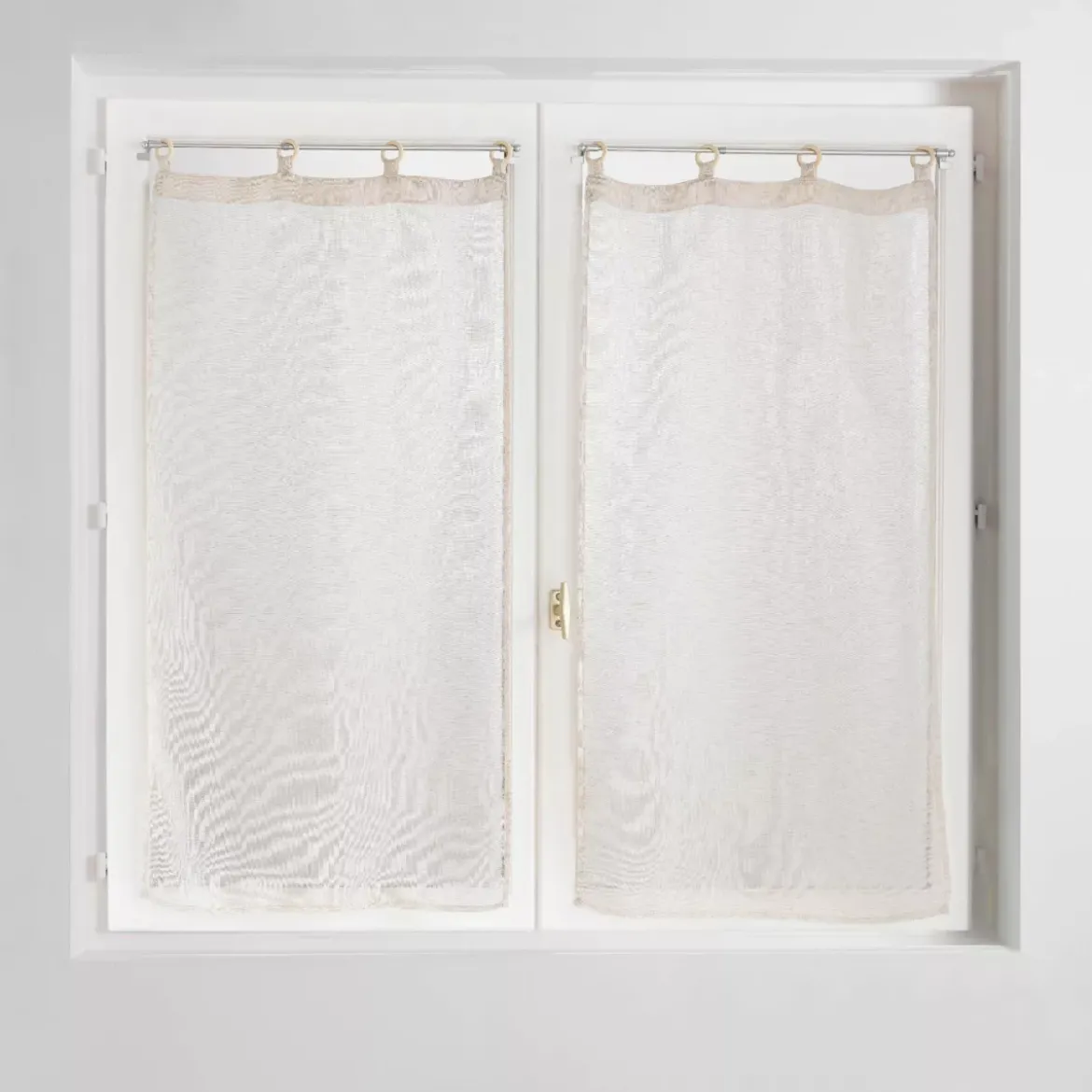 Coppia di tende trasparenti tessute con occhielli legno (60 x 120 cm) Davina Bianca