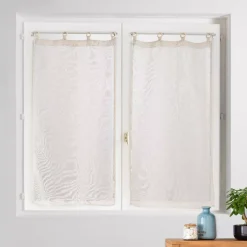 Coppia di tende trasparenti tessute con occhielli legno (60 x 120 cm) Davina Bianca