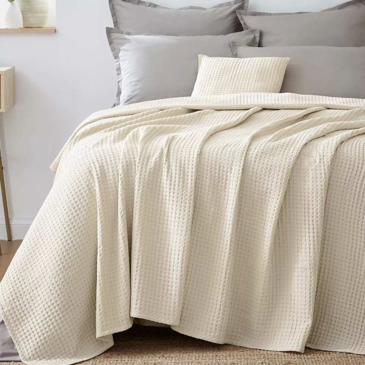 Copriletto cotone nido d'ape (220 x 250 cm) Maya Beige pampa