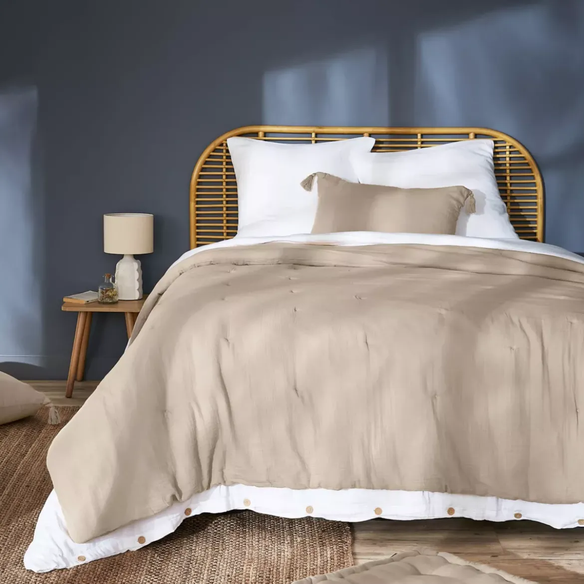 Copriletto in garza di cotone (240 x 220 cm) Gaïa Beige pampa