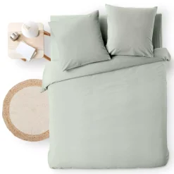 Copripiumino e due federe in cotone (240 x 220 cm) Meline Verde salvia