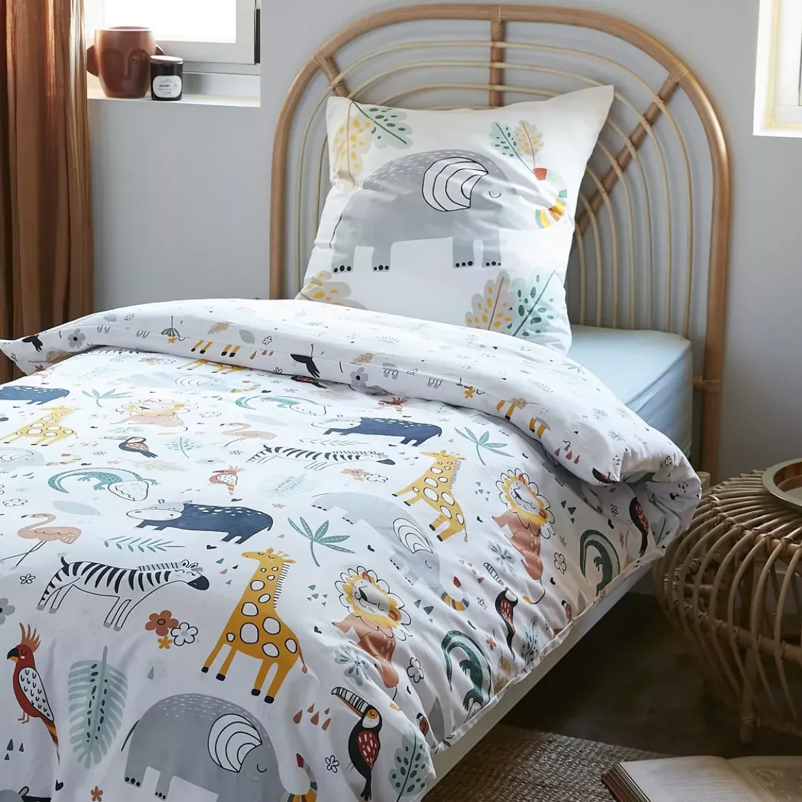 Copripiumino e due federe per bambini in cotone (240 x 220 cm) Savana Multicolore
