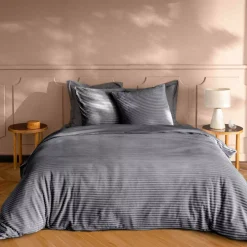 Copripiumino e due federe in flanella (240 x 220 cm) Veloutea Grigio antracite