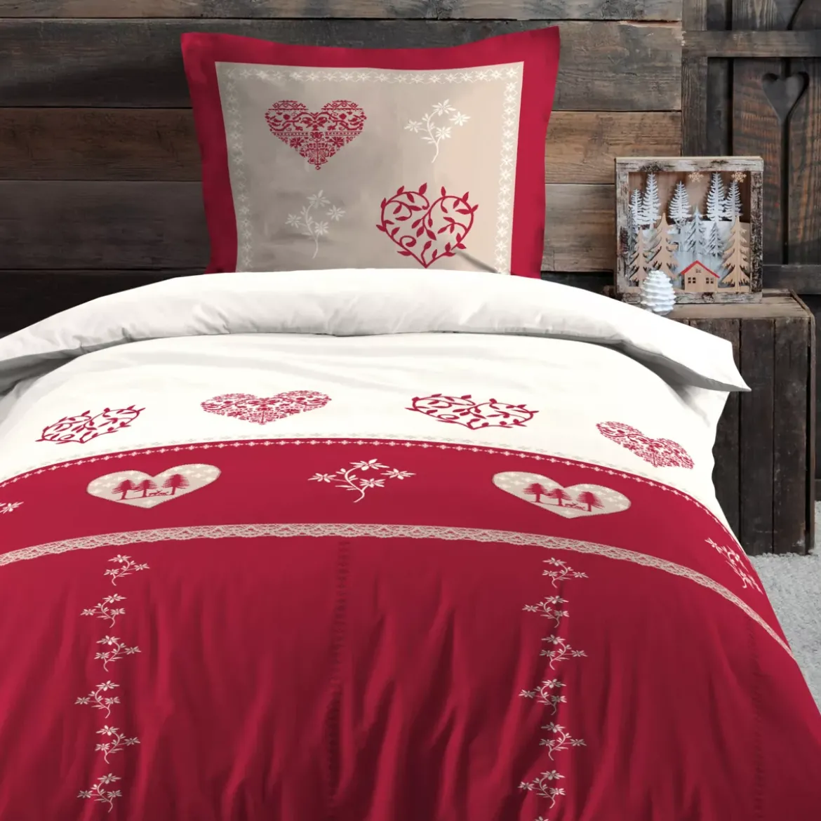 Copripiumino e federa in cotone (140 x 200 cm) Modane Rosso