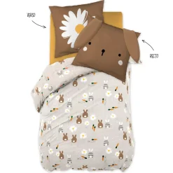 Copripiumino e federa per bambini in cotone (140 x 200 cm) Pompon Marrone