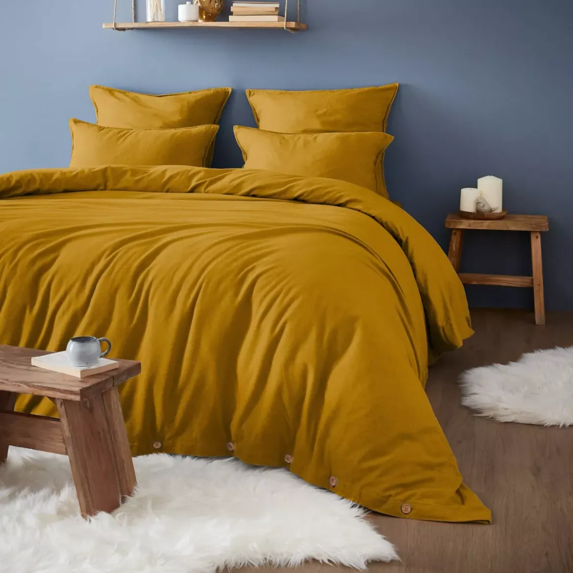 Copripiumino flanella di cotone (260 x 240 cm) Nina Giallo ocra