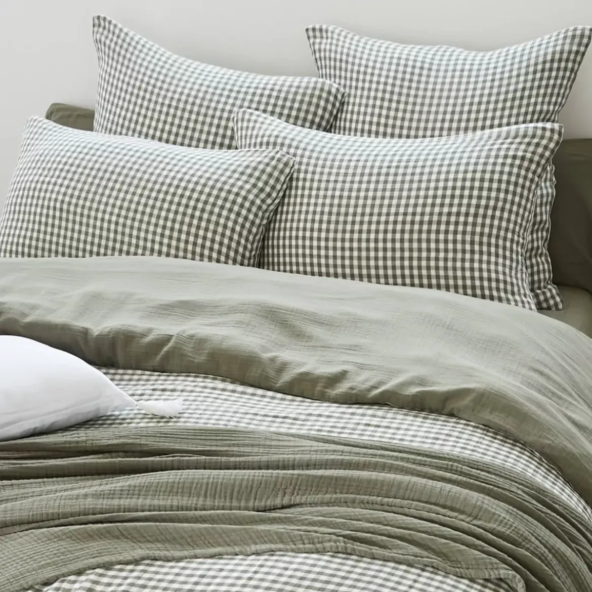 Copripiumino garza di cotone (200 x 200 cm) Gaïa vichy Verde rosmarino