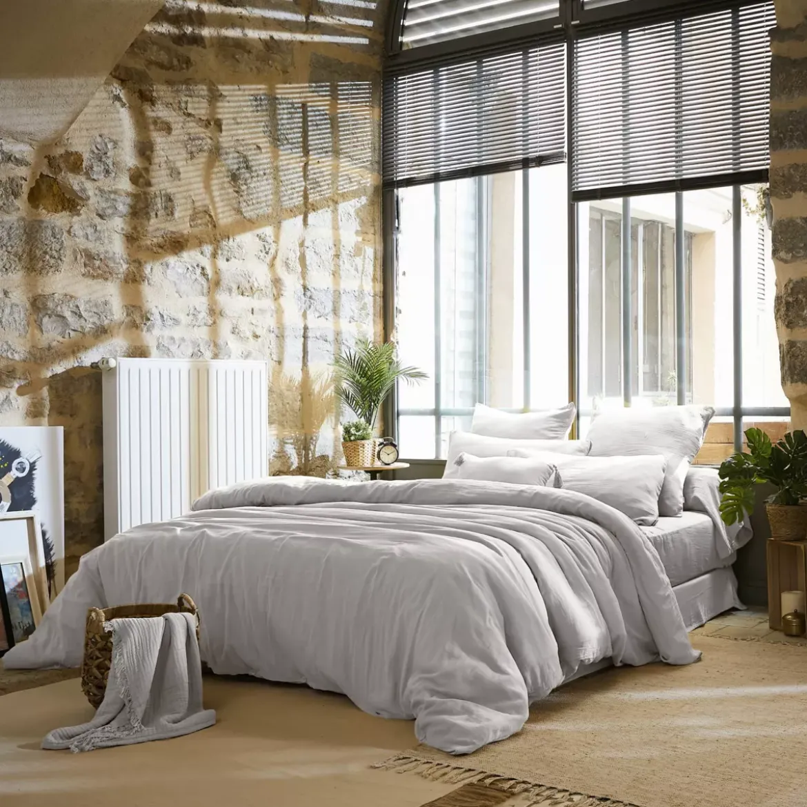 Copripiumino garza di cotone (200 x 200 cm) Gaïa Grigio nuvola
