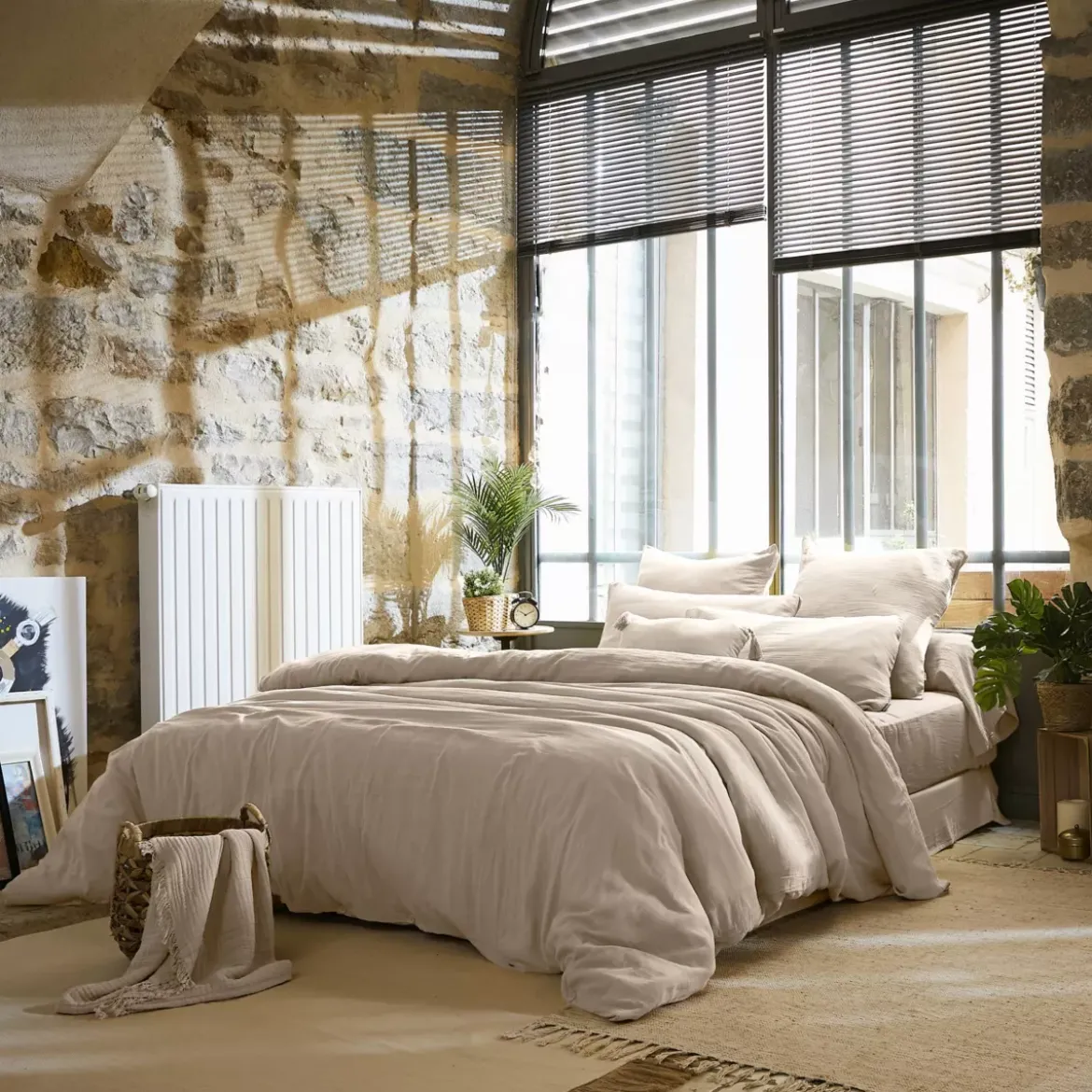 Copripiumino garza di cotone (200 x 200 cm) Gaïa Beige pampa