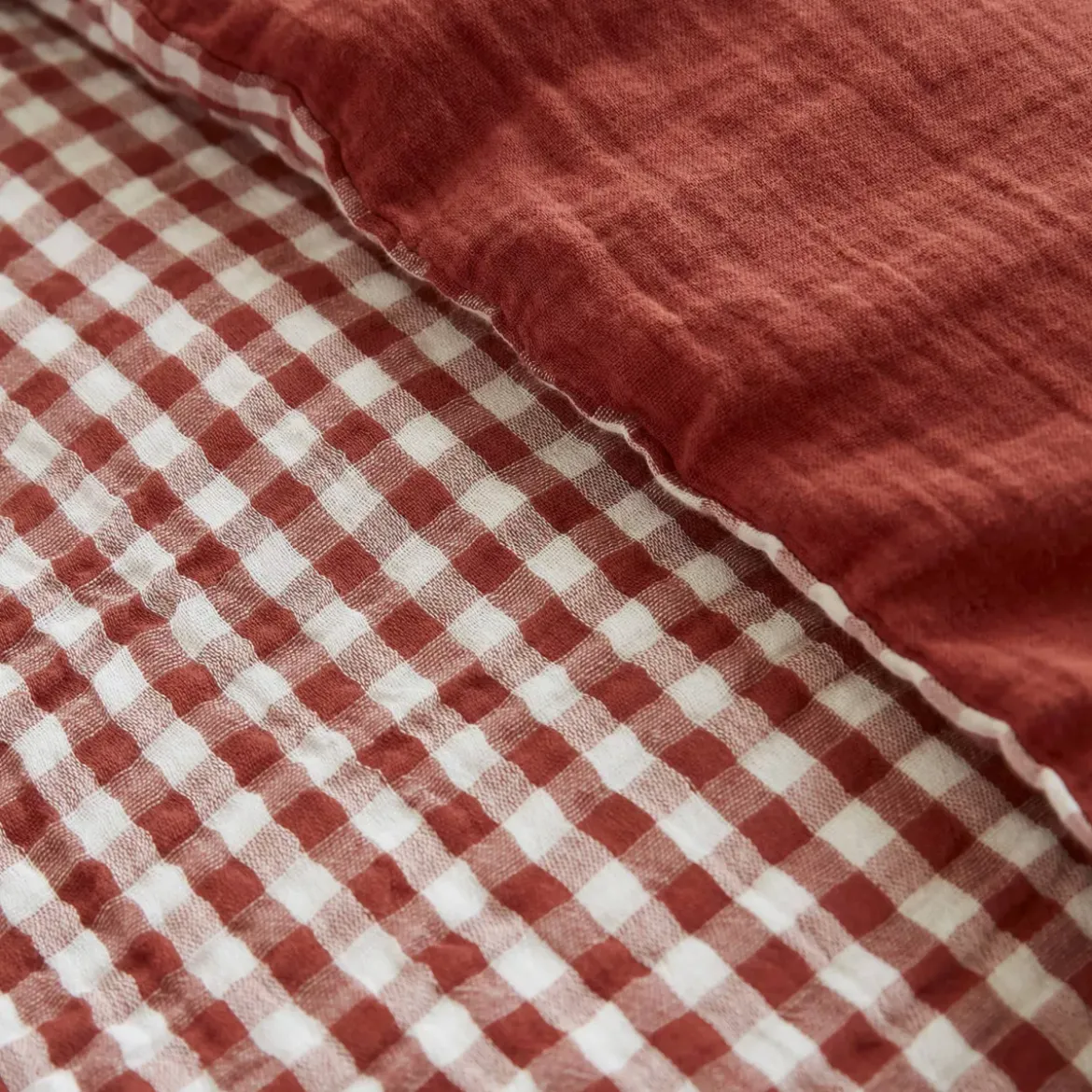 Copripiumino garza di cotone (200 x 200 cm) Gaïa vichy Terracotta