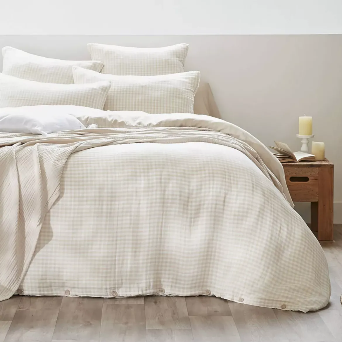 Copripiumino garza di cotone (200 x 200 cm) Gaïa vichy Beige