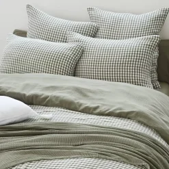 Copripiumino garza di cotone (280 x 240 cm) Gaïa vichy Verde rosmarino