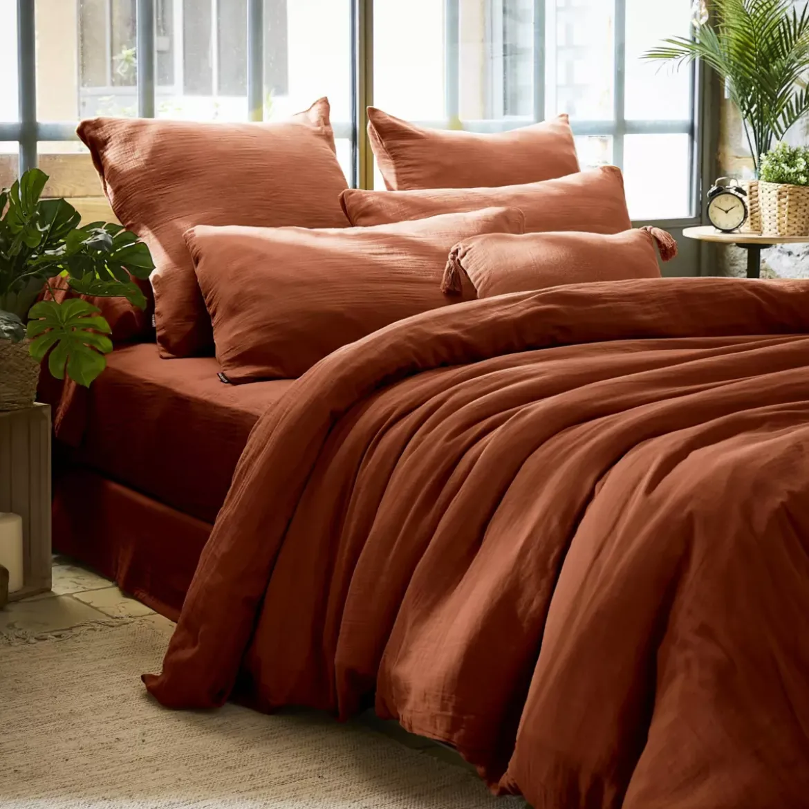 Copripiumino garza di cotone (280 x 240 cm) Gaïa Terracotta