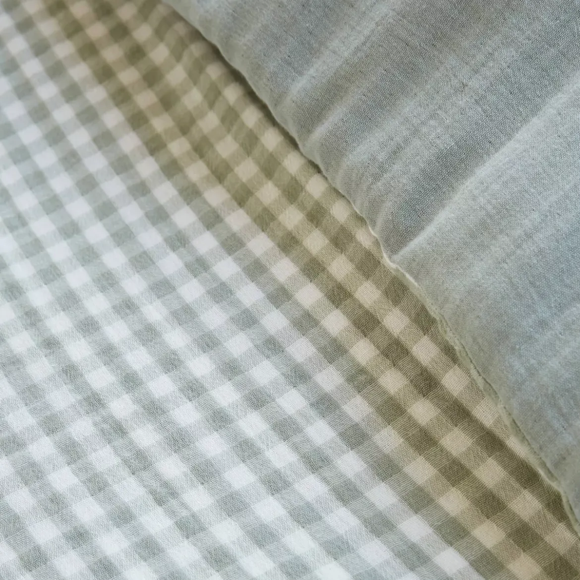 Copripiumino garza di cotone (140 x 200 cm) Gaïa vichy Verde eucalipto