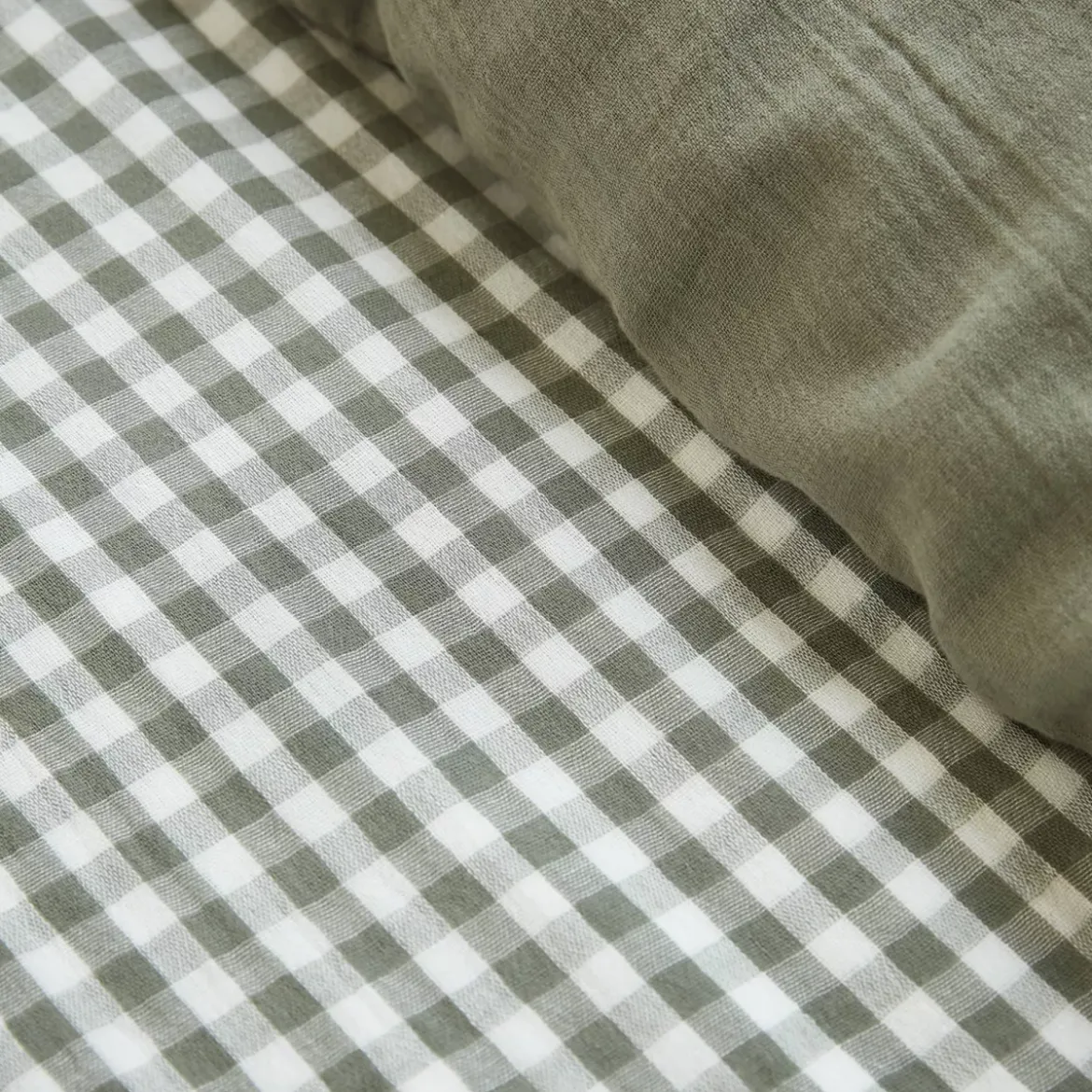 Copripiumino garza di cotone (240 x 220 cm) Gaïa vichy Verde rosmarino