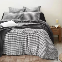 Copripiumino garza di cotone (140 x 200 cm) Gaïa vichy Nero