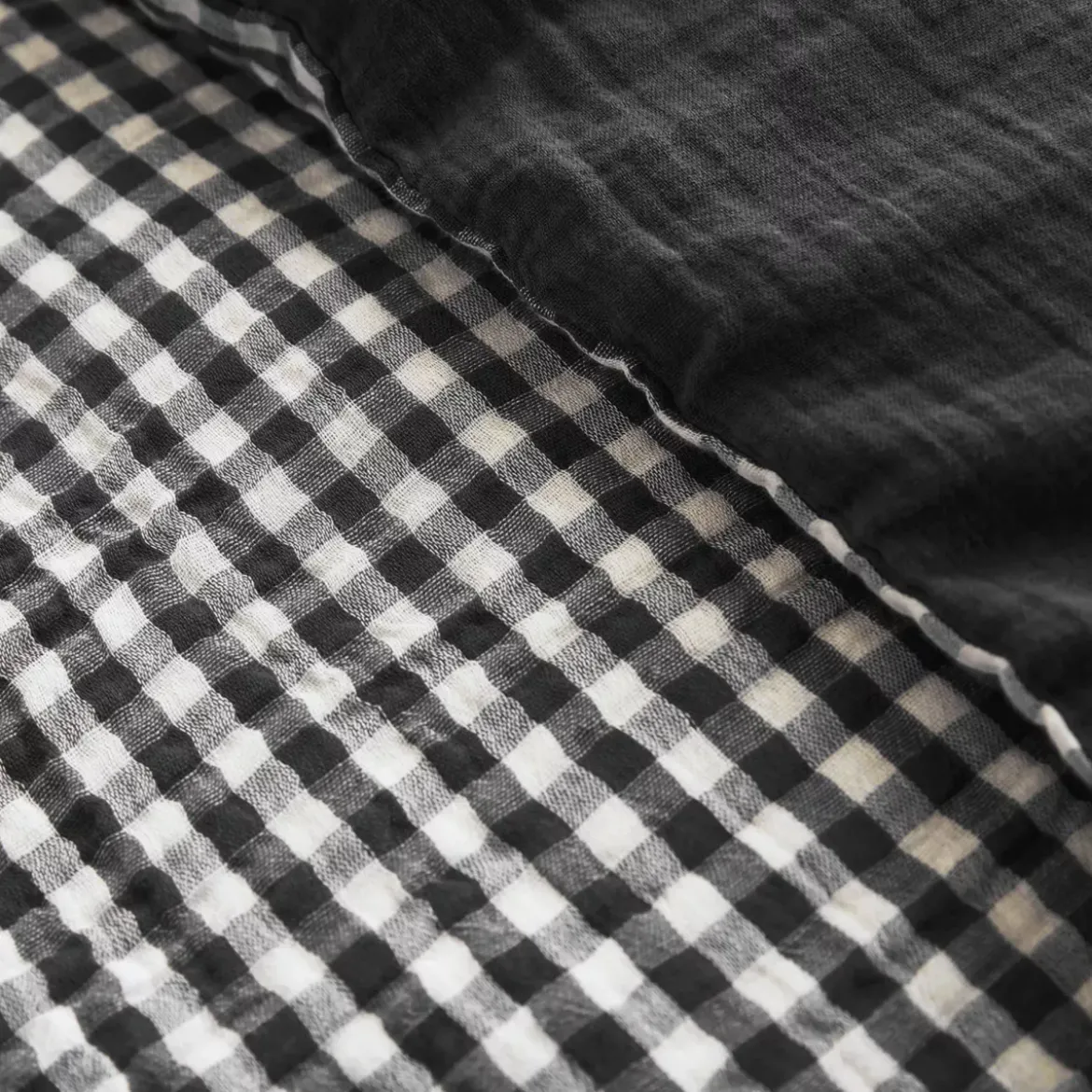 Copripiumino garza di cotone (140 x 200 cm) Gaïa vichy Nero