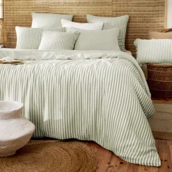 Copripiumino in garza di cotone (260 x 240 cm) Gaïa righe Verde eucalipto