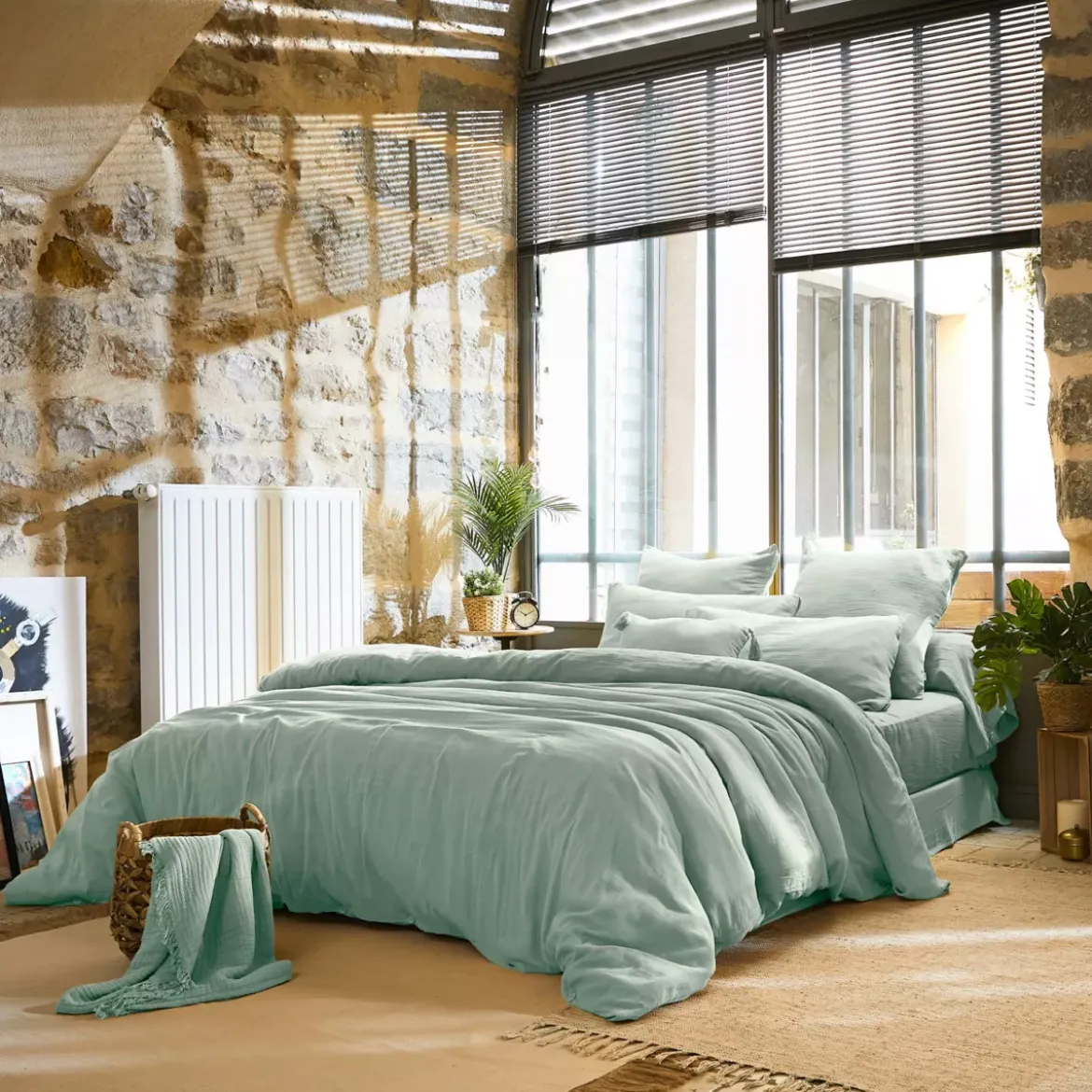 Copripiumino in garza di cotone (240 x 220 cm) Gaïa Verde Eucalipto