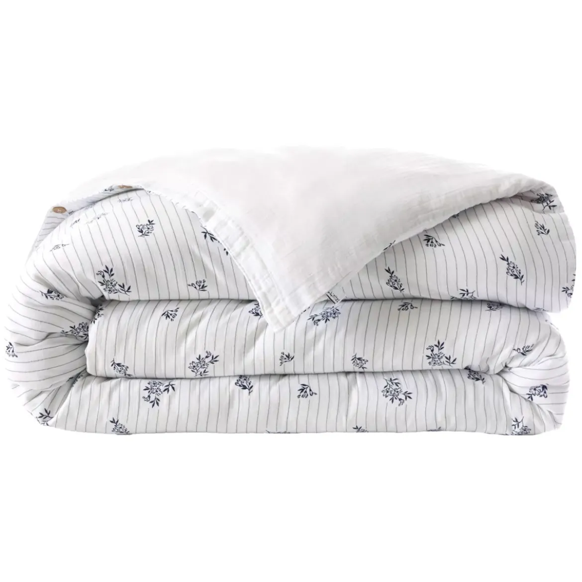 Copripiumino in garza di cotone reversibile (240 x 220 cm) Gaïa iris Blu