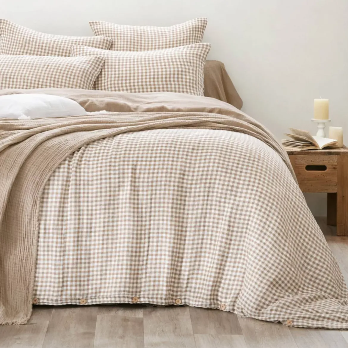 Copripiumino in garza di cotone (260 x 240 cm) Gaïa vichy Corda