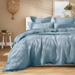 Copripiumino in lino lavato (260 x 240 cm) Louise Blu Azzurro
