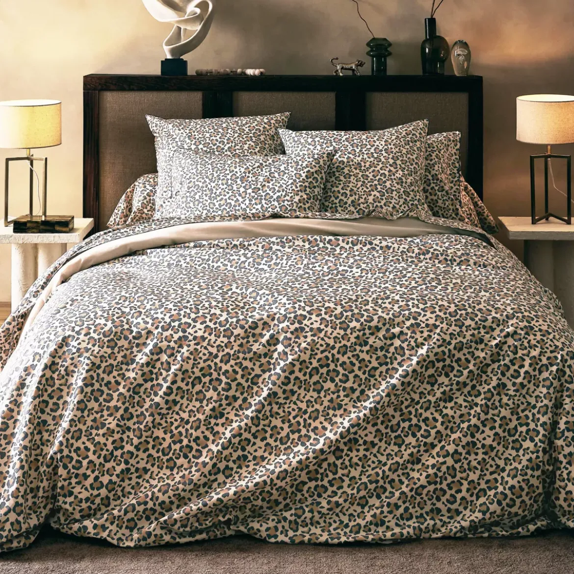 Copripiumino in percalle di cotone (240 x 220 cm) Leopard Tortora Beige
