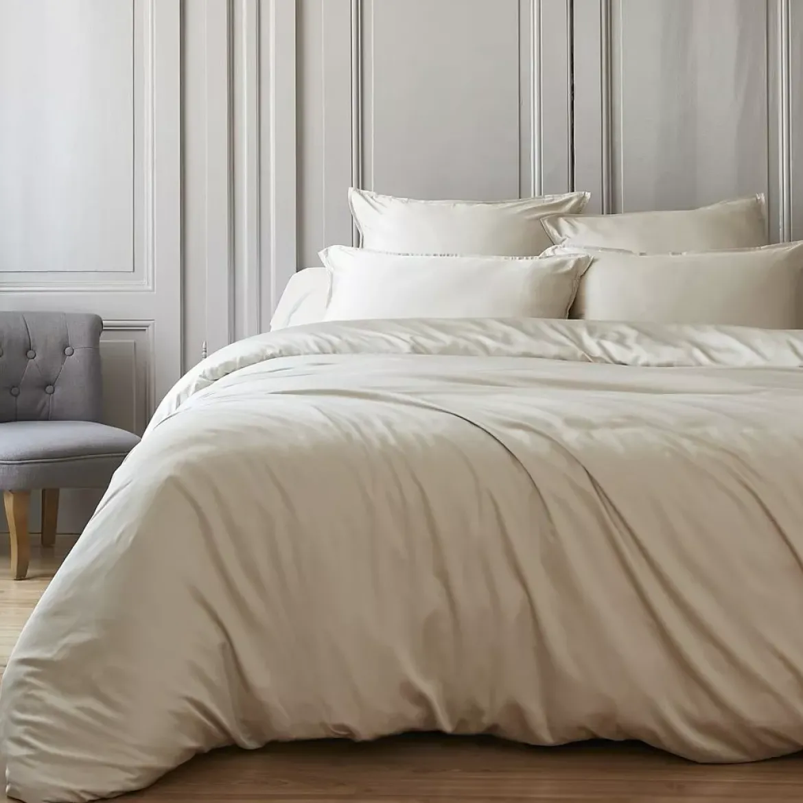 Copripiumino in raso di bambù (140 x 200 cm) Sienna Beige