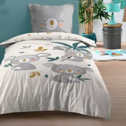 Copripiumino per bambini e federa in cotone (140 x 200 cm) Koalinou Grigio