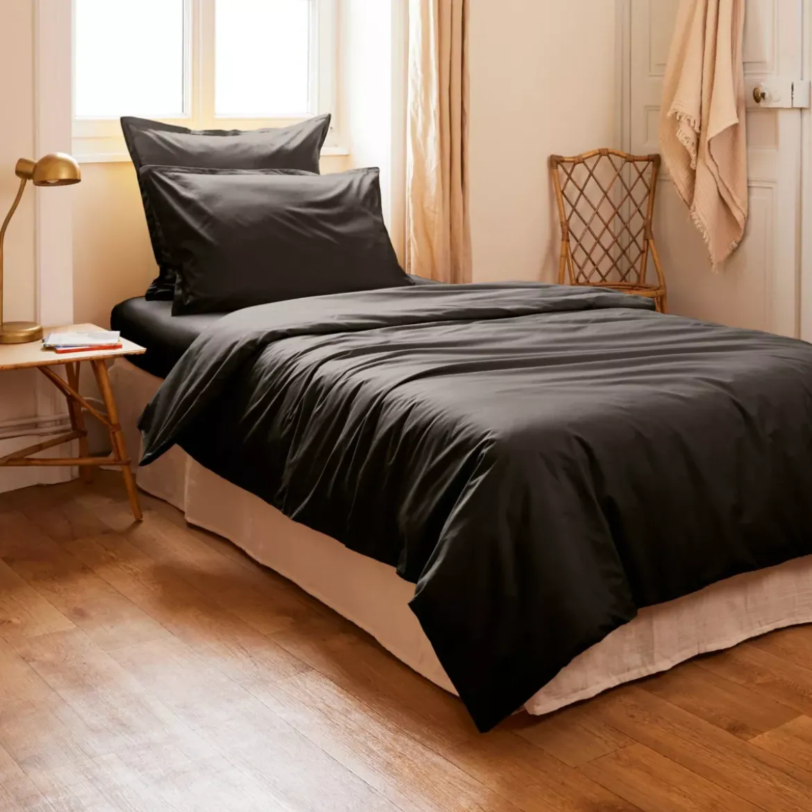 Copripiumino percalle di cotone (140 cm) Cali Nero