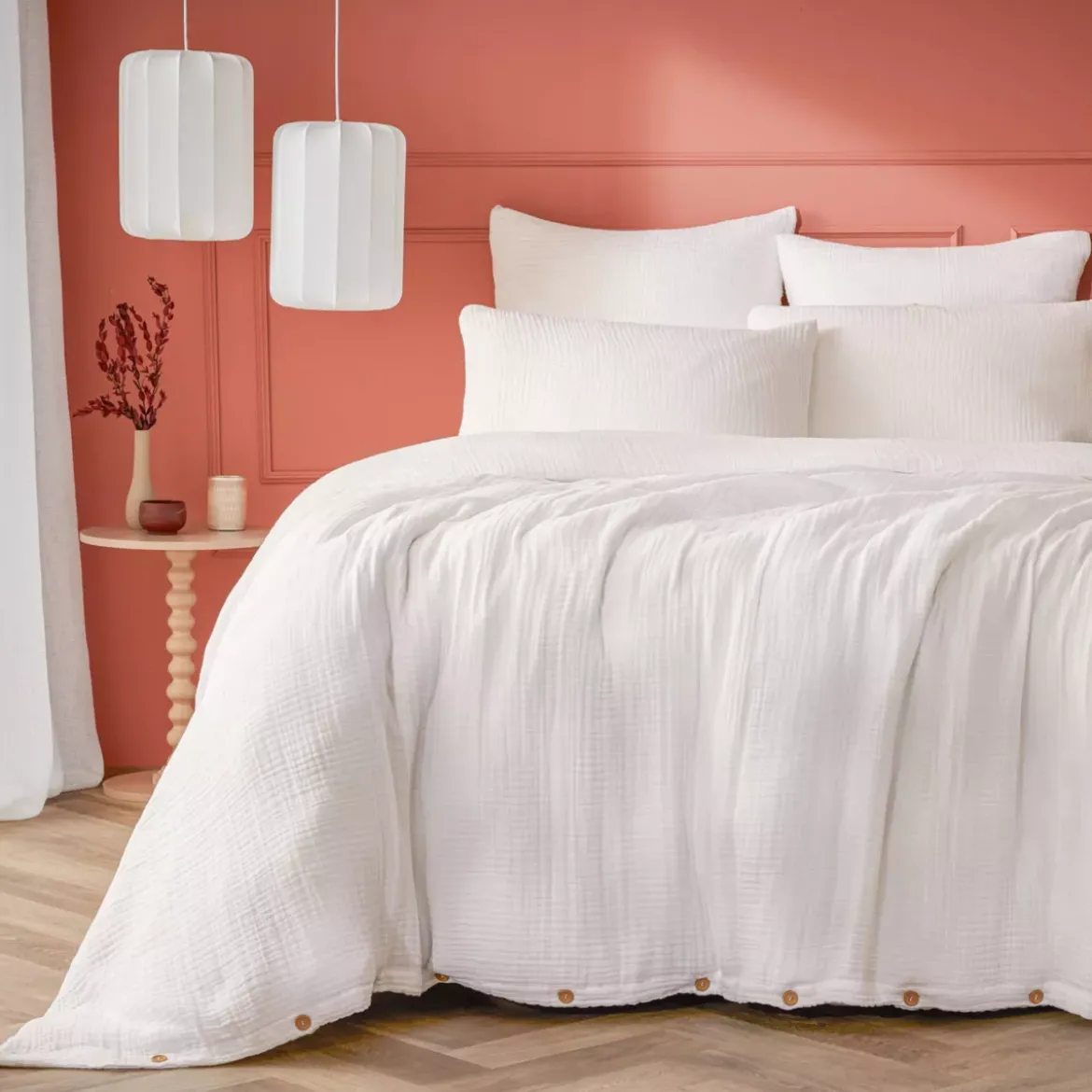 Copripiumino quadrupla garza di cotone (240 x 220 cm) Victoria x Gaïa Bianco chantilly