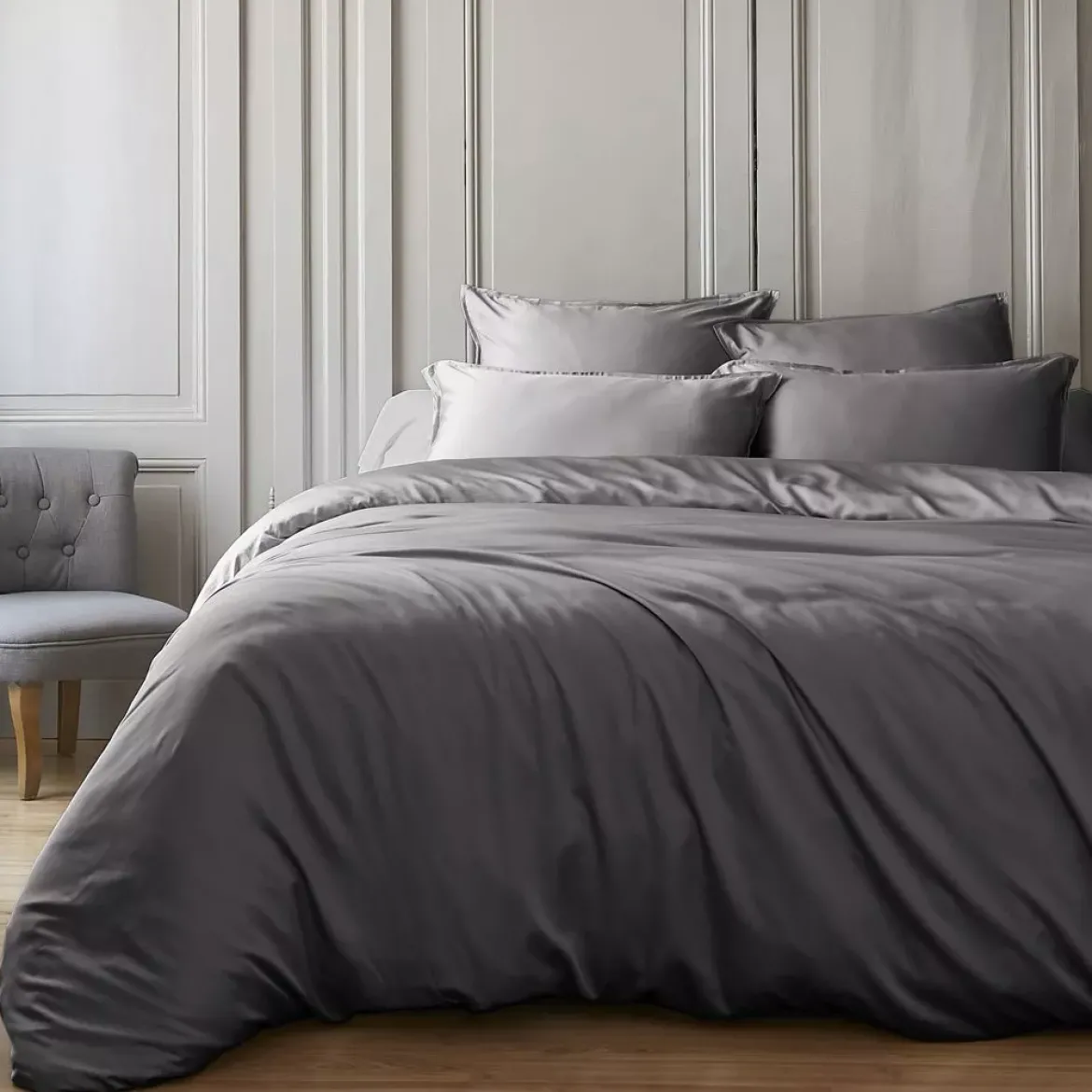 Copripiumino raso di bambù (280 x 240 cm) Sienna Grigio granito