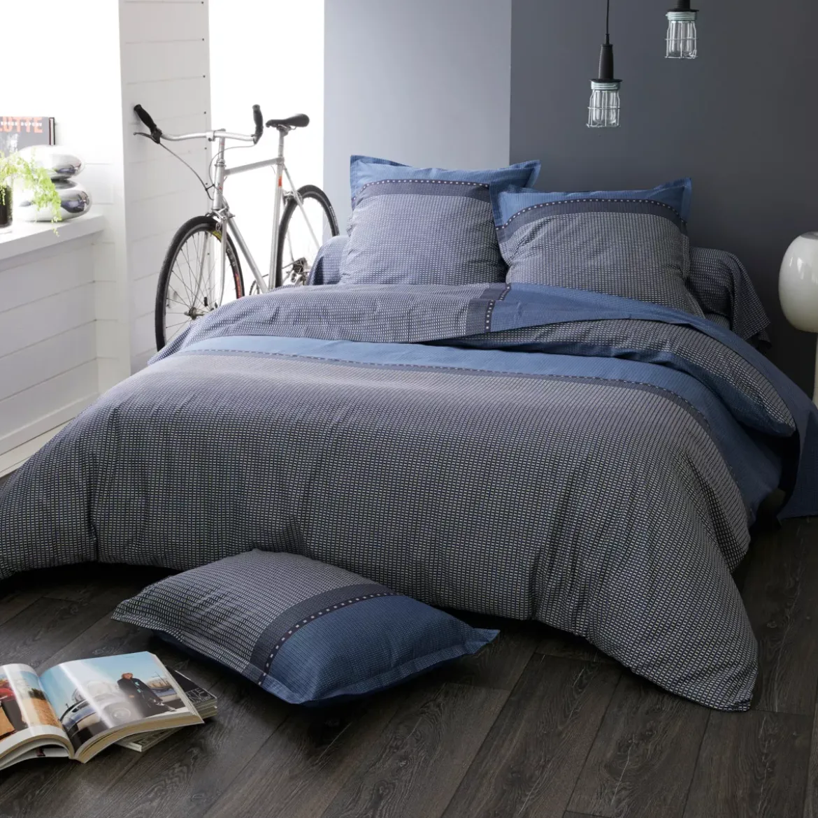 Copripiumino raso di cotone (200 cm) Enzo Blu