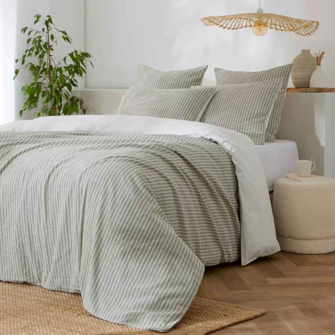 Copripiumino reversibile in cotone testurizzato e percale (240 x 220 cm) Alice Verde