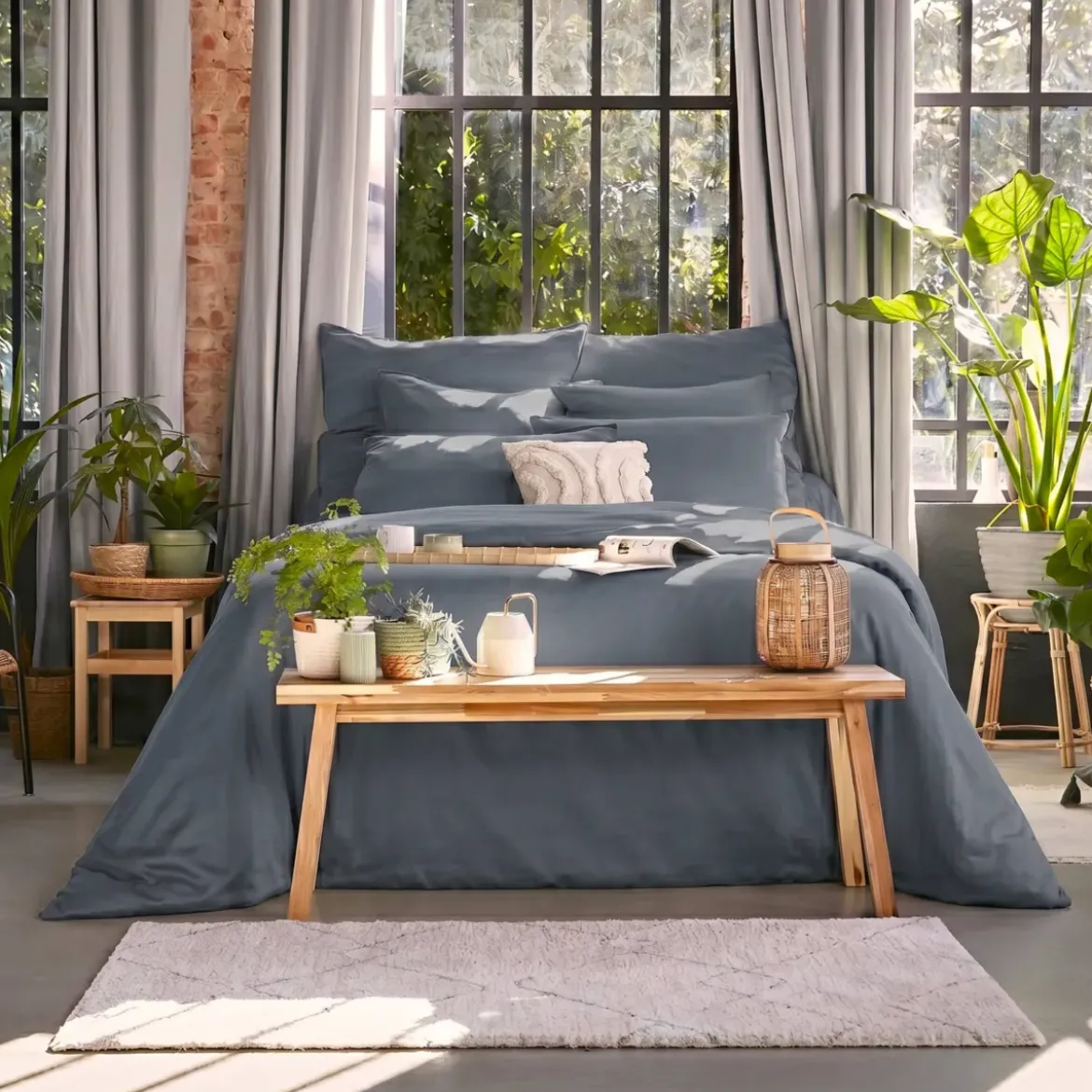 Copripiumino Tencel™ lyocell lavato (240 x 220 cm) Olivia Blu Stone