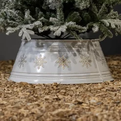 Coprivaso albero di Natale in metallo (D57 cm) Bianco e Fiocchi dorati