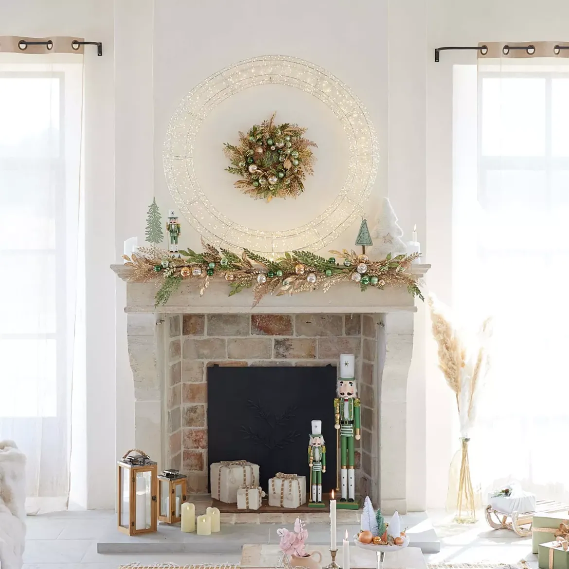 Corona di Natale Gigante luminosa Micro 1800 LED (D116 cm) Scintilli Argento e bianco caldo