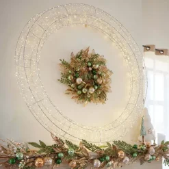 Corona di Natale Gigante luminosa Micro 1800 LED (D116 cm) Scintilli Argento e bianco caldo