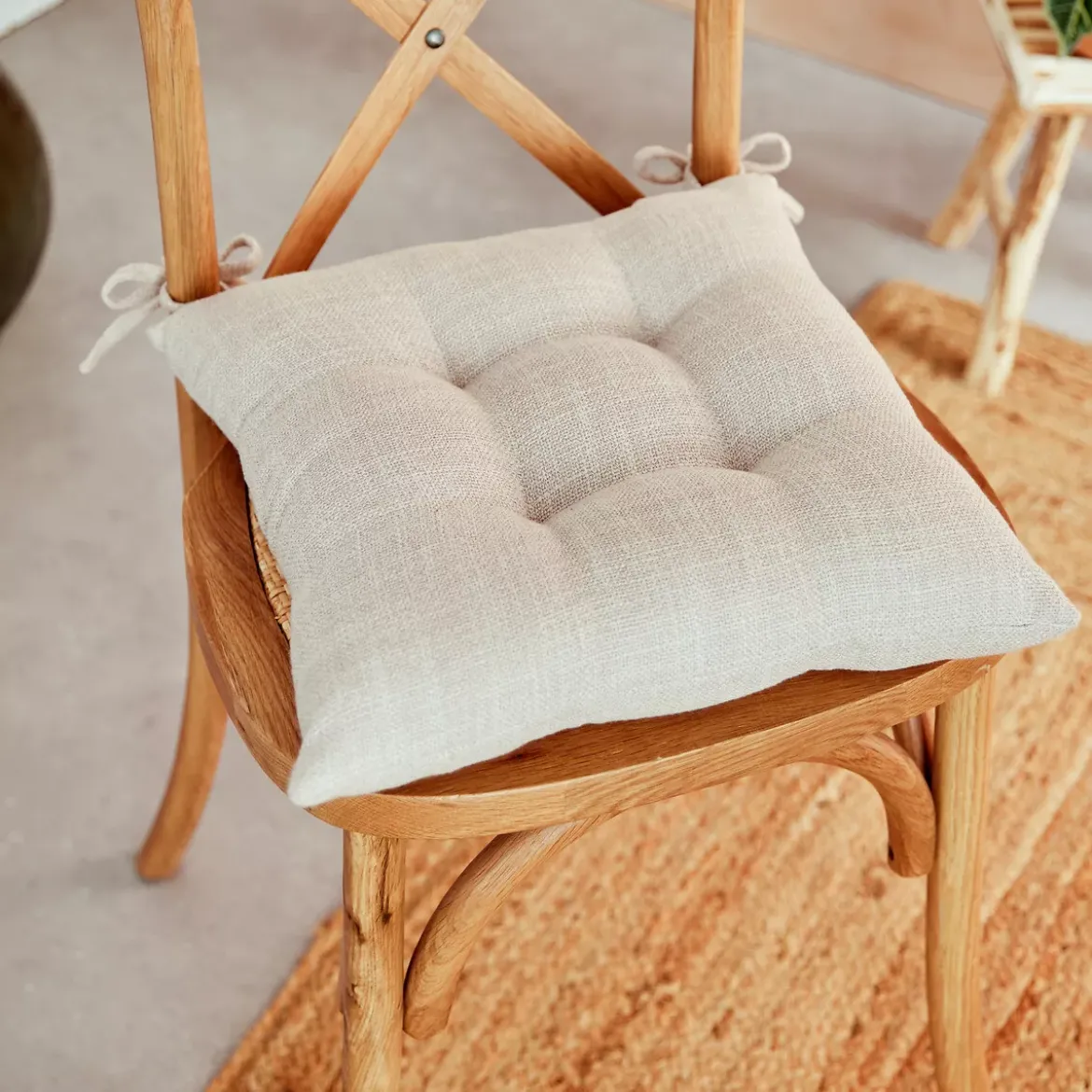 Cuscino per sedia quadrato (38 x 38 cm) Clem Beige lino