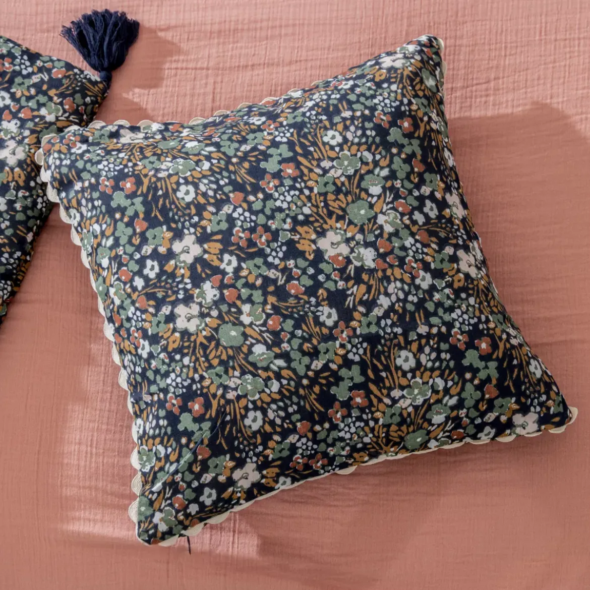Cuscino quadrato garza di cotone (40 x 40 cm) Constance Blu notte
