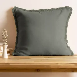 Cuscino quadrato in cotone (45 x 45 cm) Pixel con frange Verde cachi