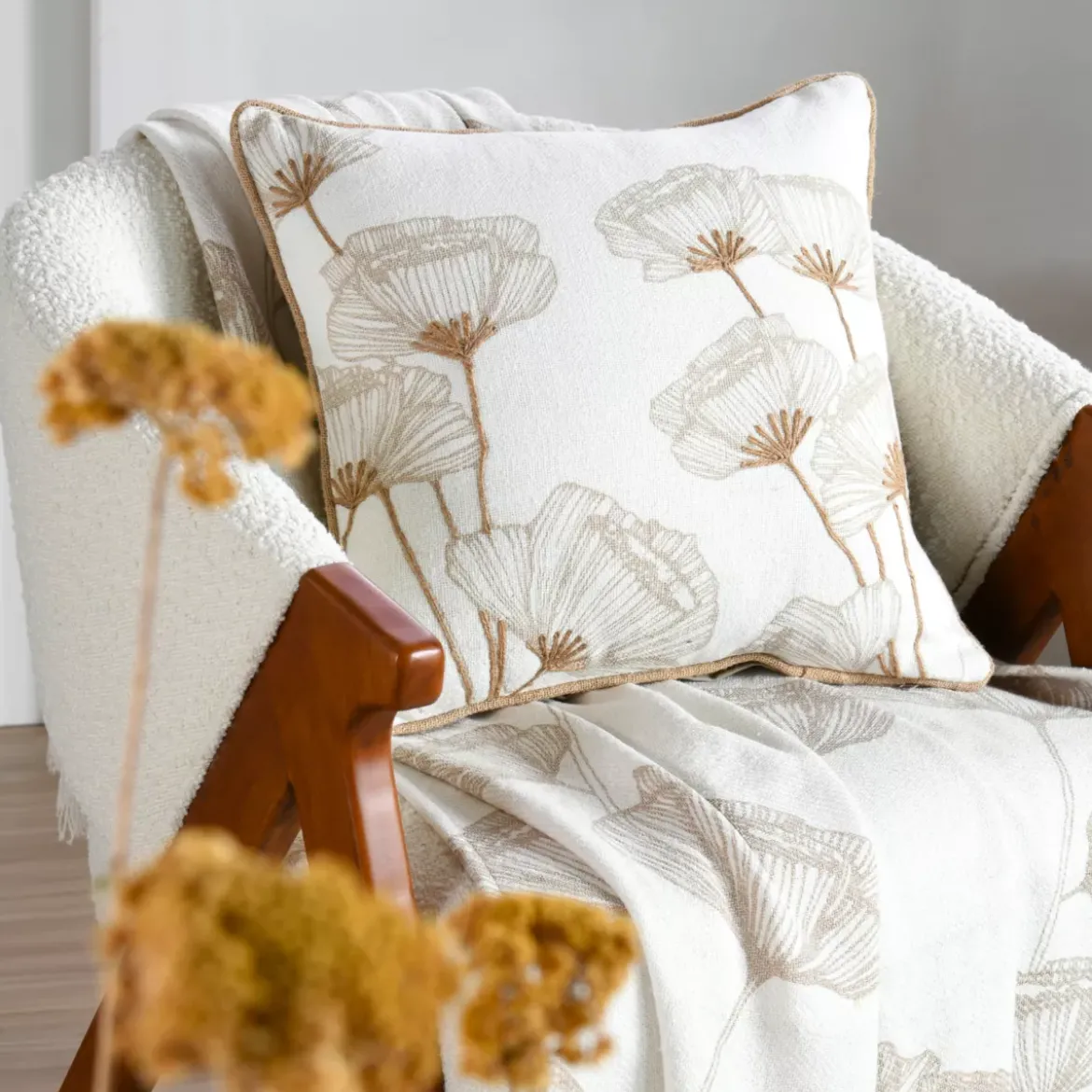 Cuscino quadrato in cotone (45 x 45 cm) Oriana Ecru