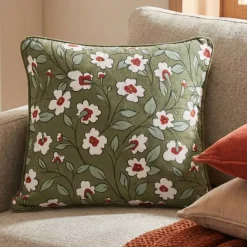 Cuscino quadrato in garza di cotone (45 x 45 cm) Gaïa margherita Verde rosmarino