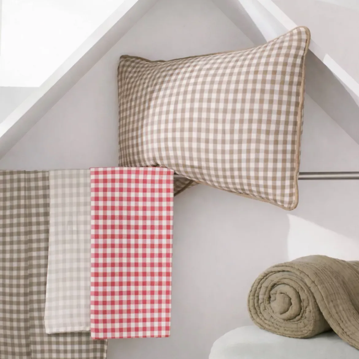 Cuscino quadrato in garza di cotone (45 x 45 cm) Gaïa vichy Corda