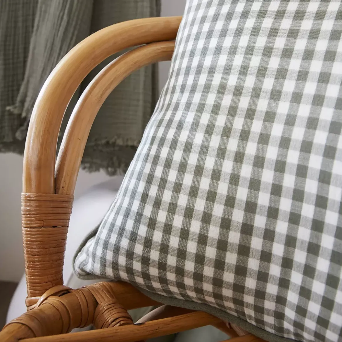 Cuscino quadrato in garza di cotone (45 x 45 cm) Gaïa vichy Verde rosmarino