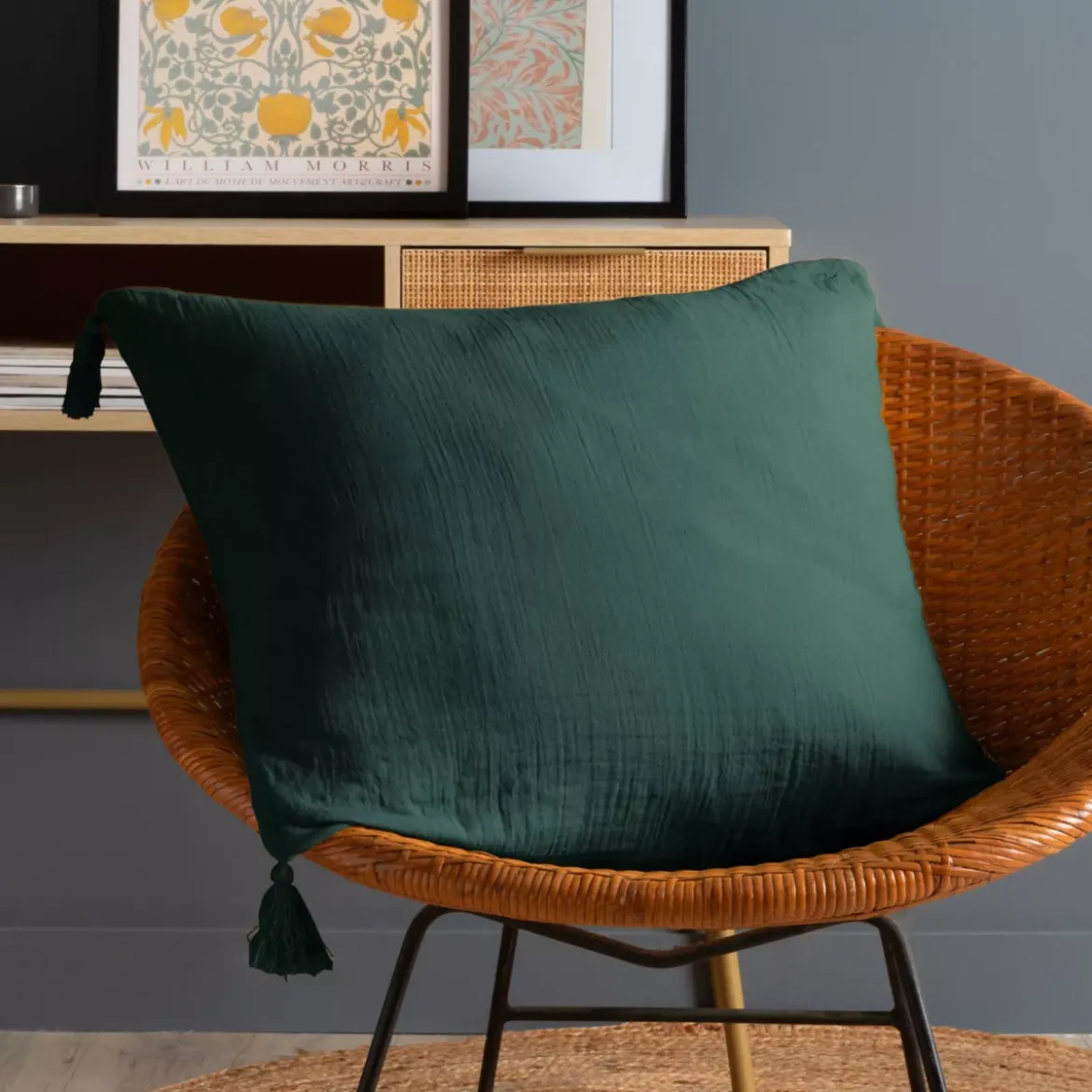 Cuscino quadrato in garza di cotone (60 x 60 cm) Gaïa Verde abete